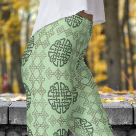 Stijlvol groen en zwart cirkelvormig stampatroon leggings