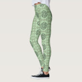 Stijlvol groen en zwart cirkelvormig stampatroon leggings (Links)