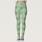 Stijlvol groen en zwart cirkelvormig stampatroon leggings (Voorkant)