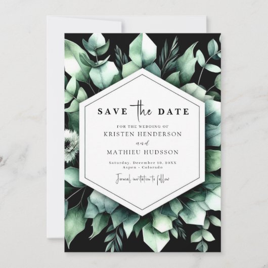 Stijlvol groen Eucalyptus digitale bruiloft Save The Date (Voorkant)