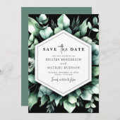 Stijlvol groen Eucalyptus digitale bruiloft Save The Date (Voorkant / Achterkant)