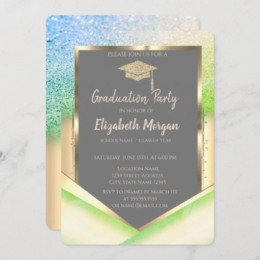 Stijlvol groen Glitter Diamonds Afstuderen Kaart (Voorkant / Achterkant)
