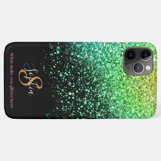 Stijlvol Groen Glitter Gepersonaliseerd Monogram Case-Mate iPhone Case (Achterkant (horizontaal))