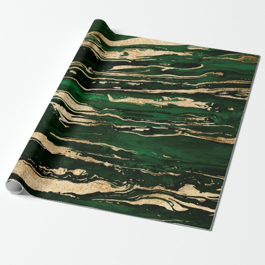 Stijlvol Groen Goud Abstract Marmer Cadeaupapier (Uitgerold)