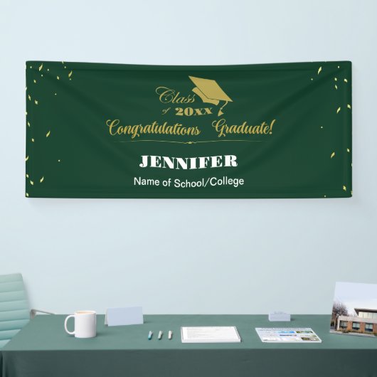 Stijlvol Groen Goud Script Congrats Afstuderen 202 Spandoek (Beurs)