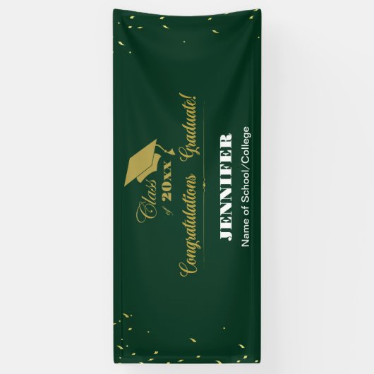 Stijlvol Groen Goud Script Congrats Afstuderen 202 Spandoek (Verticaal)