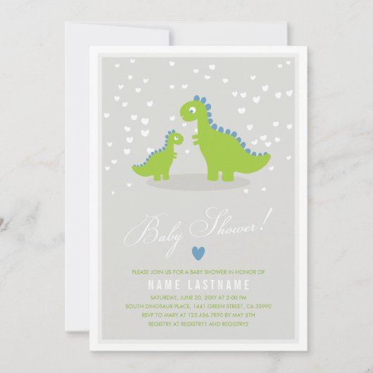 Stijlvol Groen Grijs Dino Boy Baby shower Kaart (Voorkant)
