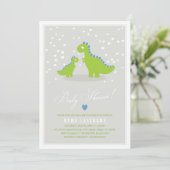 Stijlvol Groen Grijs Dino Boy Baby shower Kaart (Staand voorkant)