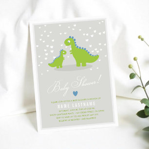 Stijlvol Groen Grijs Dino Boy Baby shower Kaart