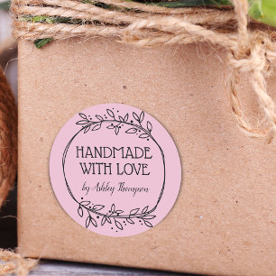 Stijlvol groen handgemaakt met liefdesnaam roze ronde sticker