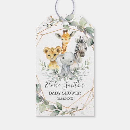 Stijlvol groen jungle dieren baby shower verjaarda cadeaulabel (Achterkant)