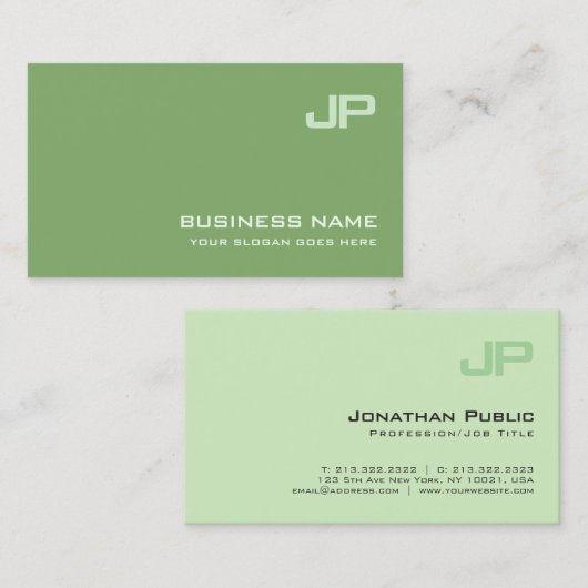 Stijlvol groen ontwerp Monogram Plain Luxe Visitekaartje (Voorkant / Achterkant)