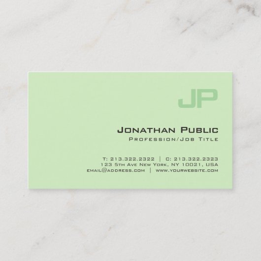 Stijlvol groen ontwerp Monogram Plain Luxe Visitekaartje (Achterkant)