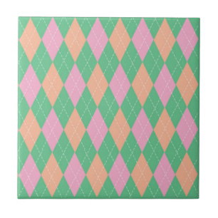 Stijlvol groen oranje roze argylepatroon tegeltje