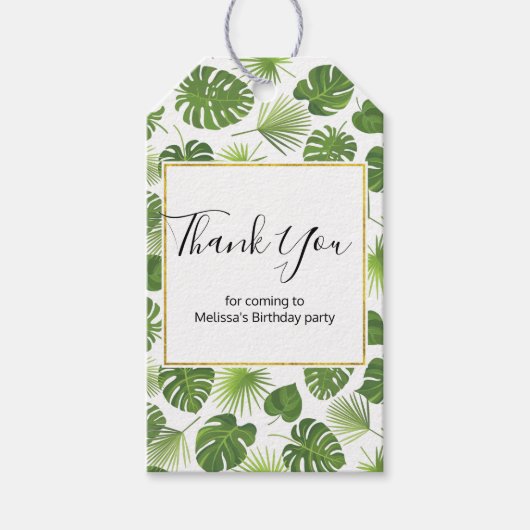 Stijlvol groen patroon met tropische bladeren Dank Cadeaulabel (Voorkant)