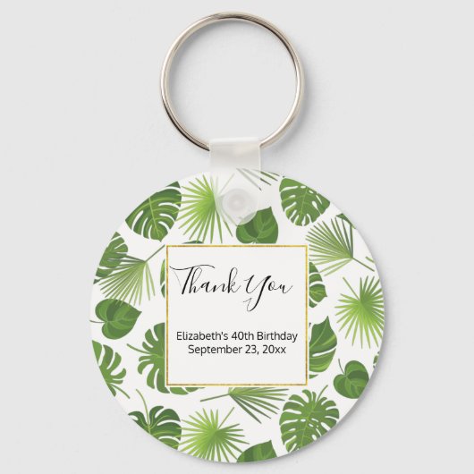 Stijlvol groen patroon met tropische bladeren Dank Sleutelhanger (Voorkant)