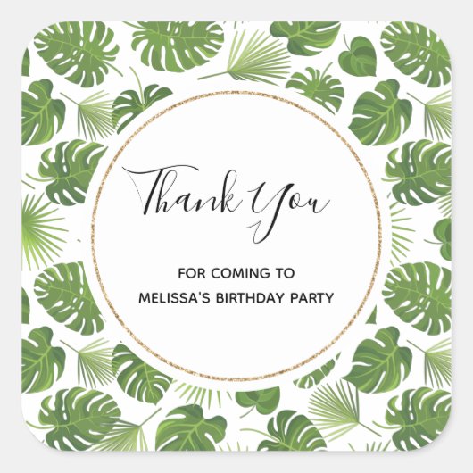Stijlvol groen patroon met tropische bladeren Dank Vierkante Sticker (Voorkant)