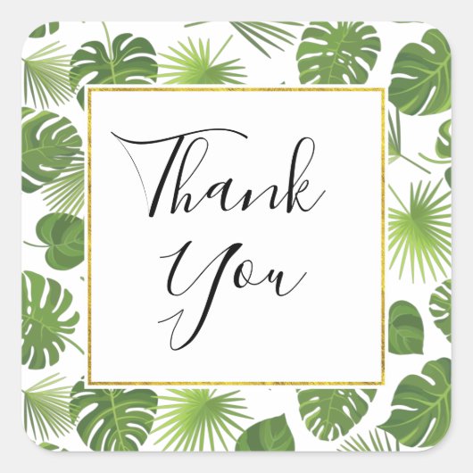 Stijlvol groen patroon met tropische bladeren Dank Vierkante Sticker (Voorkant)