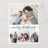 Stijlvol Groen Script 4 Fotocollage Kerstmis Briefkaart (Voorkant)