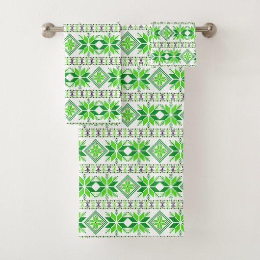 Stijlvol groen ster vectorpatroon op wit bad handdoek (Insitu)