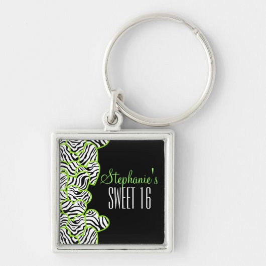 Stijlvol Groen Sweet 16 Zebra Heart Design Naam Sleutelhanger (Voorkant)