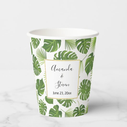 Stijlvol groen tropisch lantaarnpatroon papieren bekers (Voorkant)