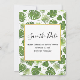 Stijlvol groen tropisch lantaarnpatroon save the date