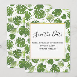 Stijlvol groen tropisch lantaarnpatroon save the date