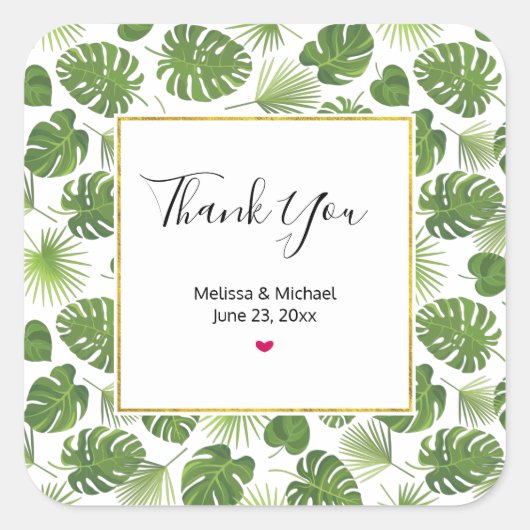 Stijlvol groen tropisch lantaarnpatroon vierkante sticker (Voorkant)