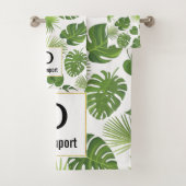 Stijlvol groen tropisch lederen patroonmonogrma bad handdoek (Insitu)