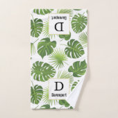 Stijlvol groen tropisch lederen patroonmonogrma bad handdoek (Handdoek)