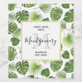 Stijlvol groen, tropisch lederen patroonvormend wijn etiket (Enkel label)