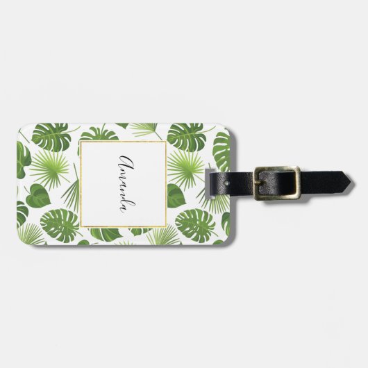 Stijlvol groen tropisch lederpatroon bagagelabel (Voorkant horizontaal)