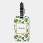 Stijlvol groen tropisch lederpatroon bagagelabel (Voorkant verticaal)