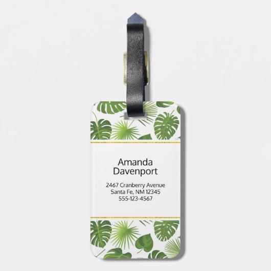 Stijlvol groen tropisch lederpatroon bagagelabel (Achterkant verticaal)
