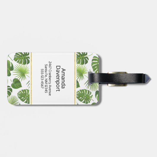 Stijlvol groen tropisch lederpatroon bagagelabel (Achterkant horizontaal)