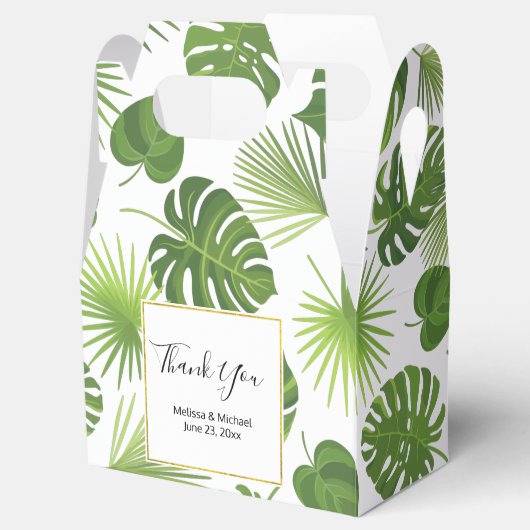 Stijlvol groen tropisch lederpatroon bedankdoosjes (Geopend)