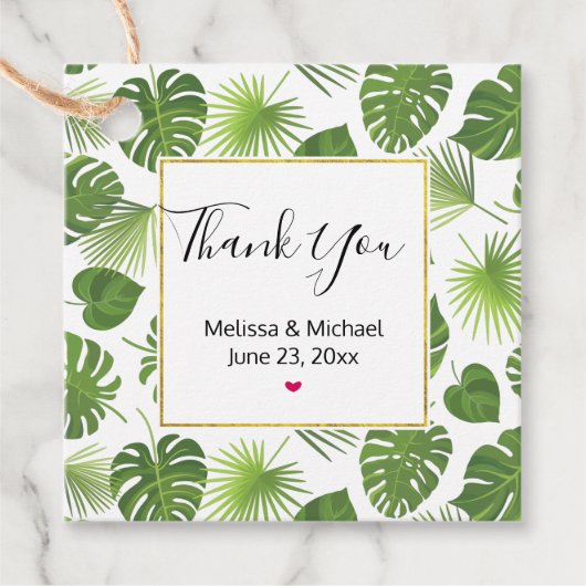Stijlvol groen tropisch lederpatroon bedankjes labels (Voorkant)