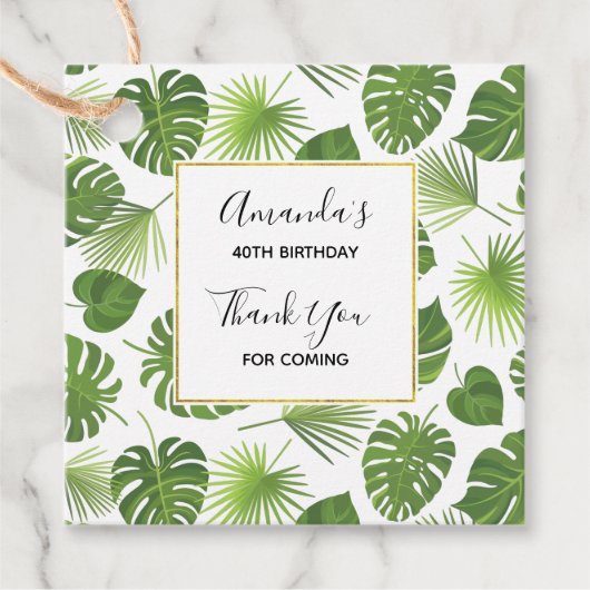 Stijlvol groen tropisch lederpatroon bedankjes labels (Voorkant)