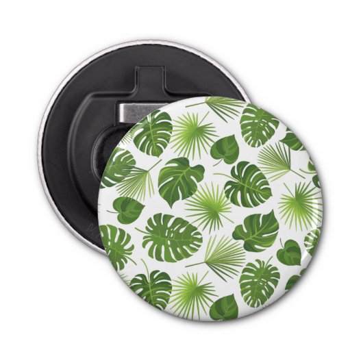 Stijlvol groen tropisch lederpatroon button flesopener (Voorkant)
