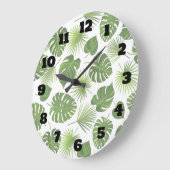 Stijlvol groen tropisch lederpatroon grote klok (Hoek)