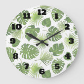 Stijlvol groen tropisch lederpatroon grote klok (Voorkant)