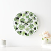 Stijlvol groen tropisch lederpatroon grote klok (Huis)