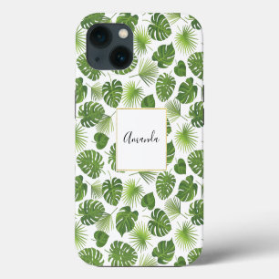 Stijlvol groen tropisch lederpatroon iPhone 13 hoesje