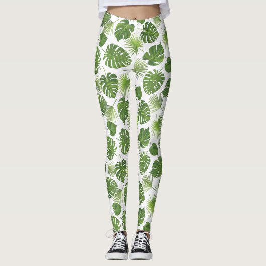 Stijlvol groen tropisch lederpatroon leggings (Voorkant)