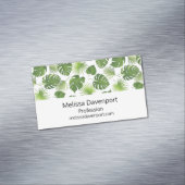 Stijlvol groen tropisch lederpatroon magnetisch visitekaartje (Voorbeeld)
