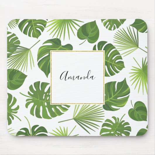 Stijlvol groen tropisch lederpatroon muismat (Voorkant)