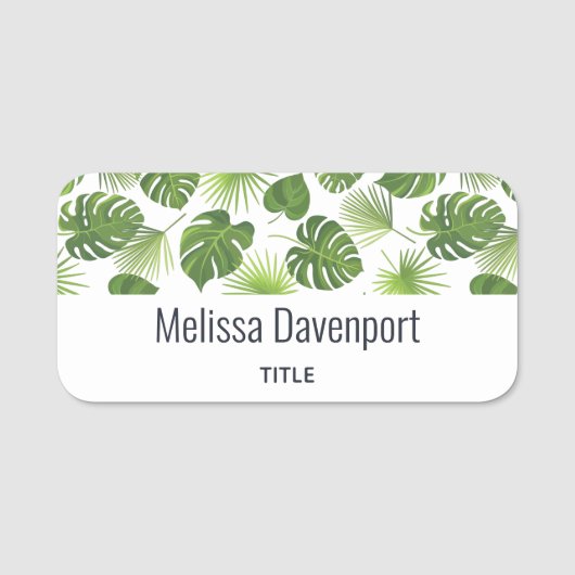 Stijlvol groen tropisch lederpatroon naamplaatje (Voorkant)