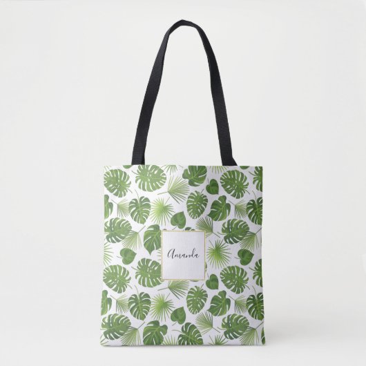 Stijlvol groen tropisch lederpatroon tote bag (Voorkant)