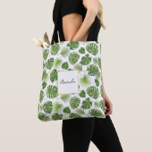 Stijlvol groen tropisch lederpatroon tote bag (Dichtbij)
